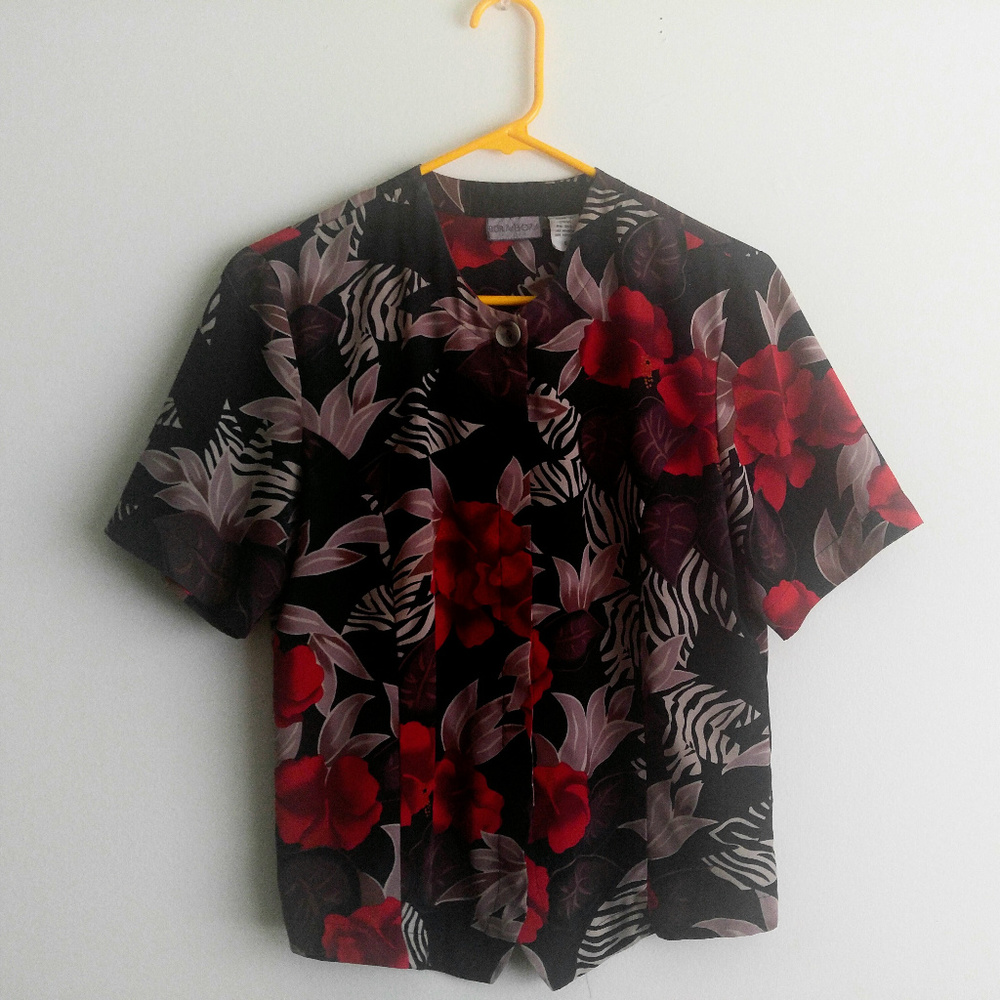 Bora Bora Short Sleeve Floral and Zebra Print Top